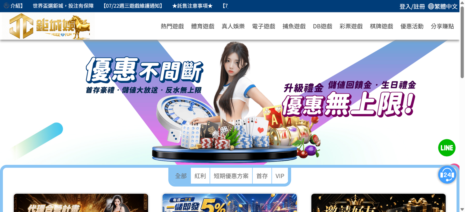 鉅城娛樂城優惠活動 一儲即發回饋 週週復活金